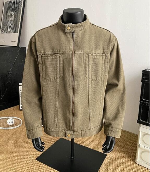 40 代 ファッション メンズ メンズ スタンドカラー カーキ ジャケット 秋冬アウター