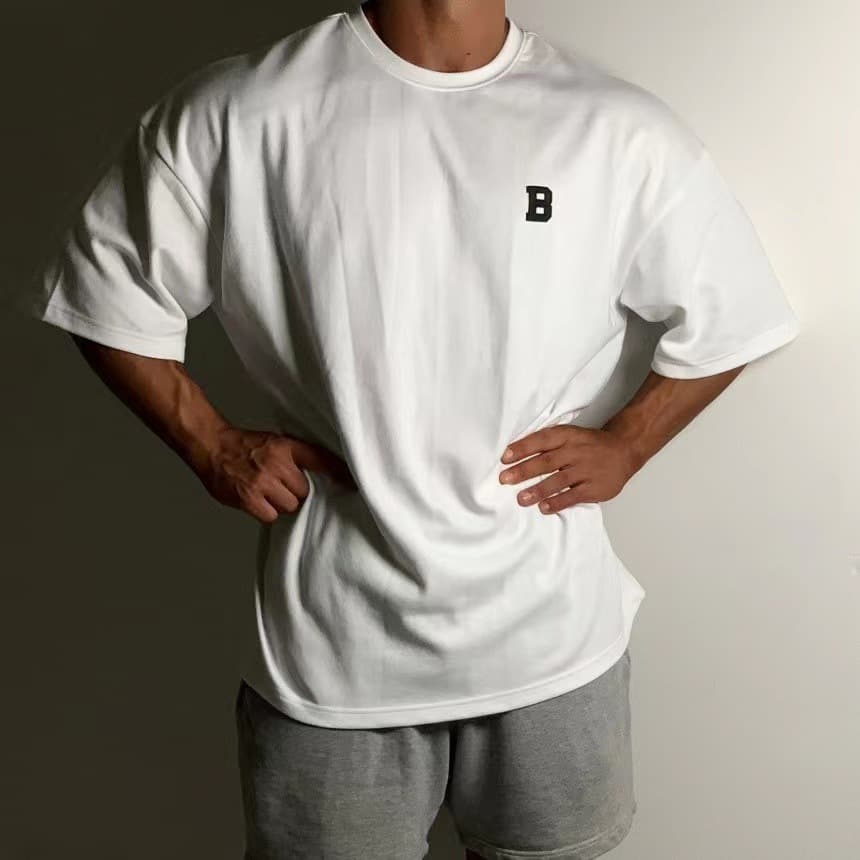 40 代 ファッション メンズ ゆったり着こなす B字ロゴ 半袖Tシャツ 全4色