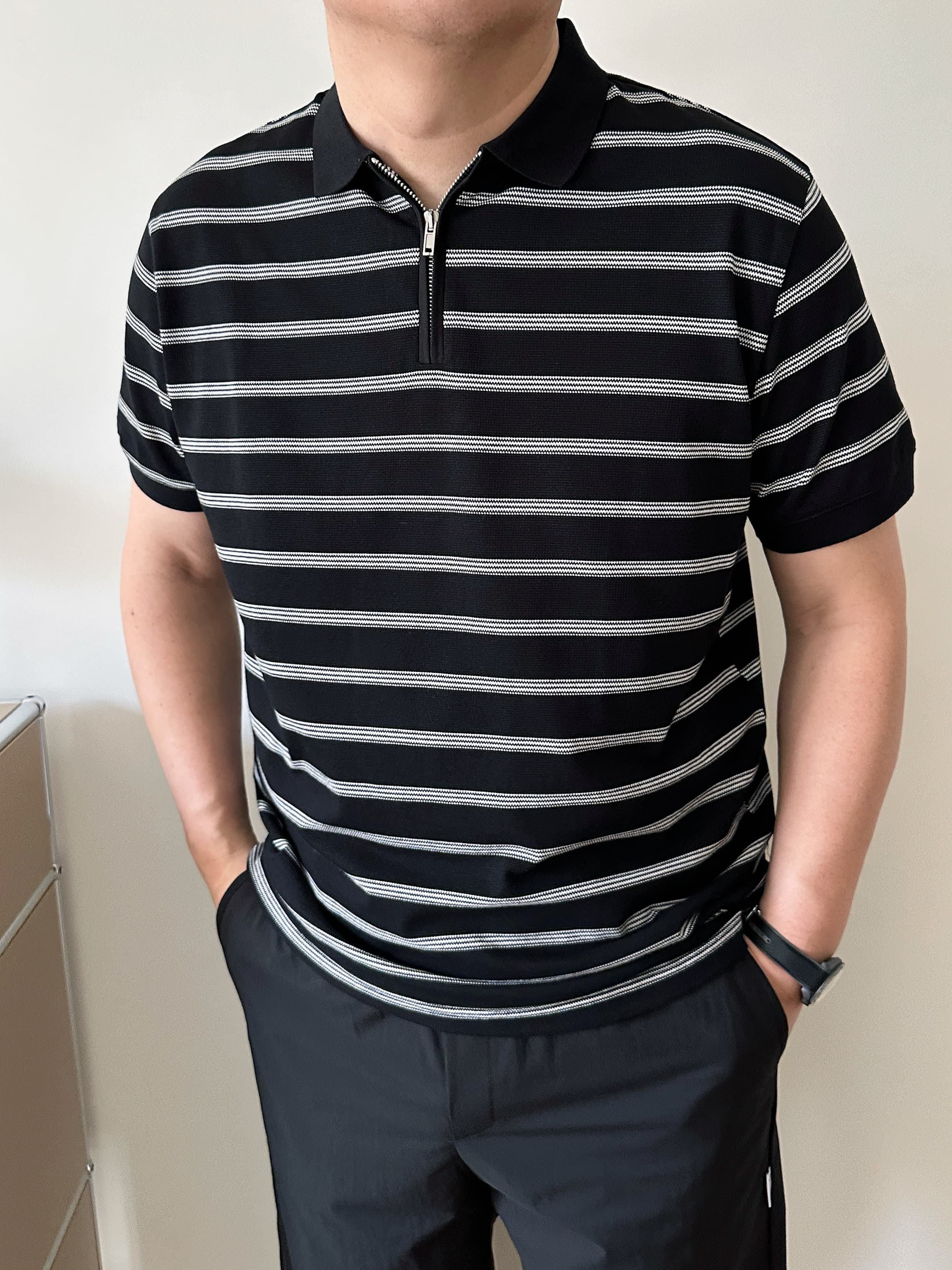 40 代 ファッション メンズ 上品な佇まい ハーフジップポロシャツ