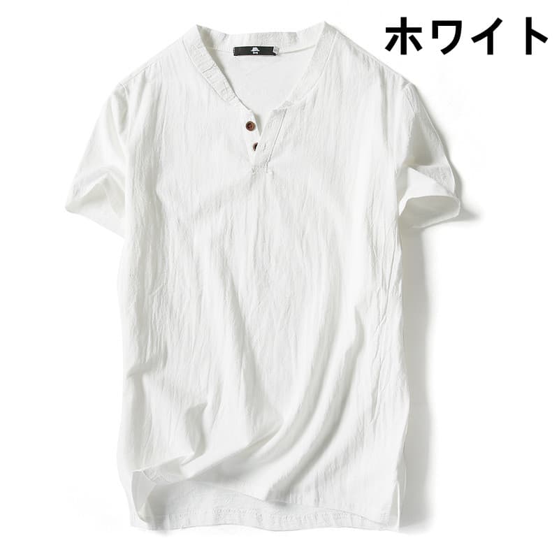 40 代 ファッション メンズ ヘンリーネック 半袖Tシャツ 大きいサイズ 夏 無地 カットソー