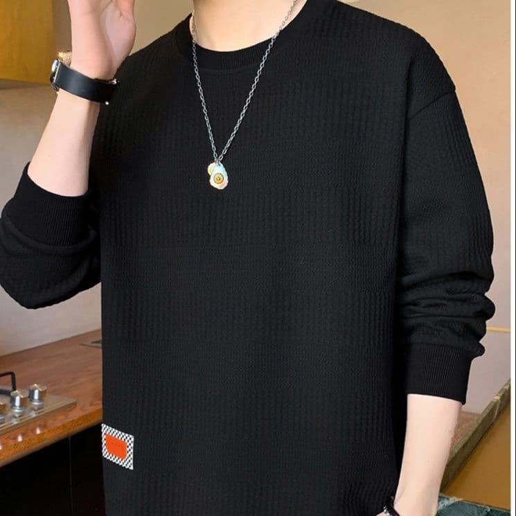 40 代 ファッション メンズ 洗練クルーネック ニットシャツ