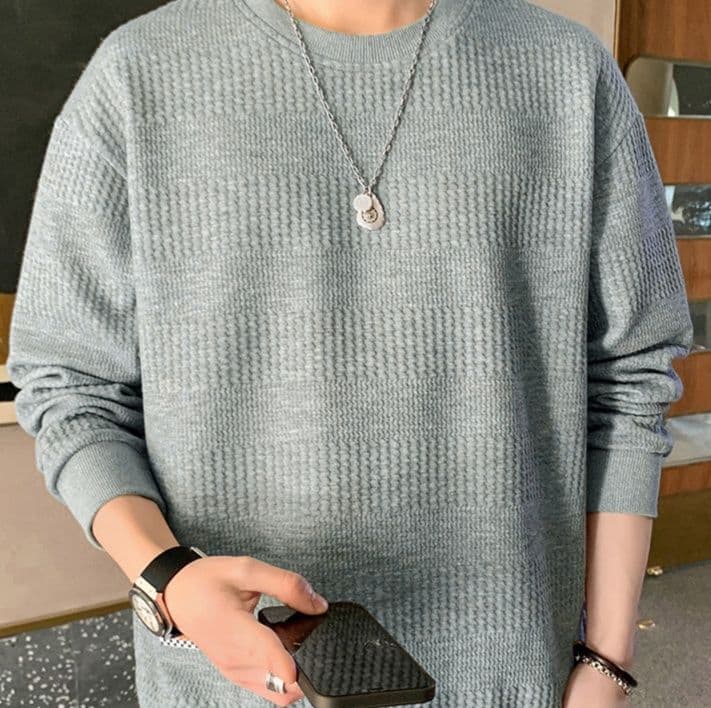 40 代 ファッション メンズ 洗練クルーネック ニットシャツ