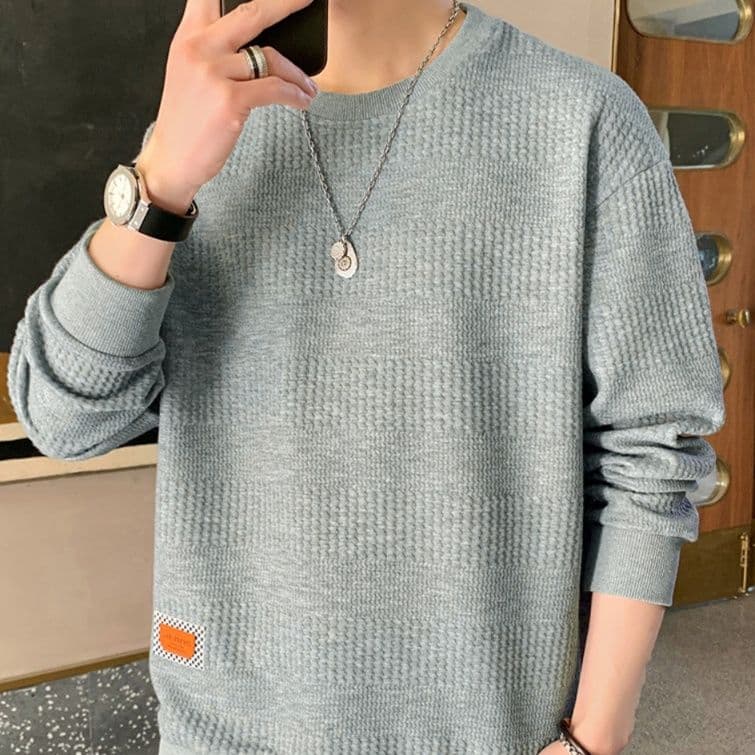 40 代 ファッション メンズ 洗練クルーネック ニットシャツ