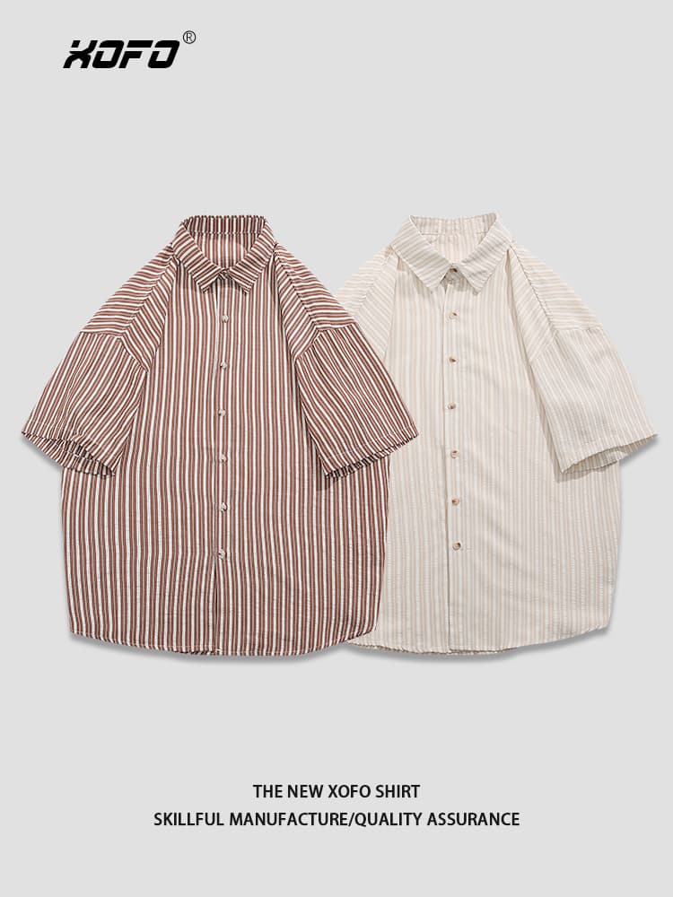40 代 ファッション メンズ 上質リネン風ストライプ半袖シャツ