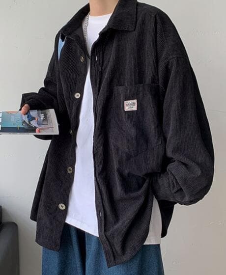 40 代 ファッション メンズ 秋冬 メンズ コーデュロイ オーバーサイズシャツ カーキ