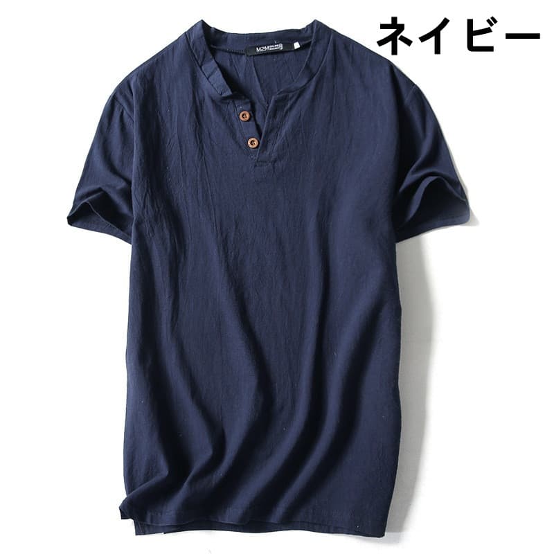 40 代 ファッション メンズ ヘンリーネック 半袖Tシャツ 大きいサイズ 夏 無地 カットソー