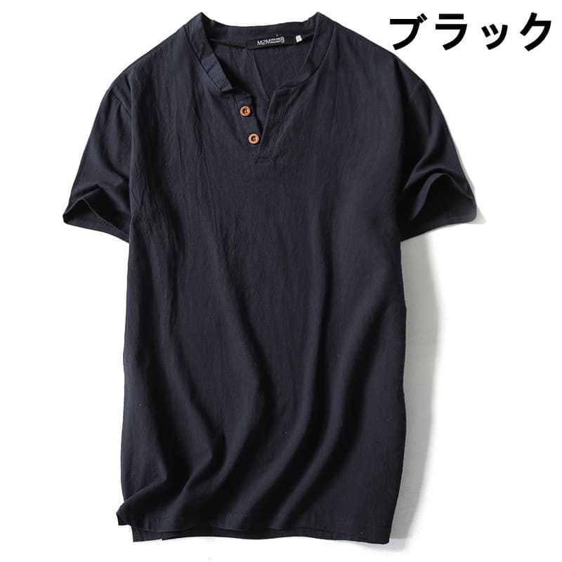40 代 ファッション メンズ ヘンリーネック 半袖Tシャツ 大きいサイズ 夏 無地 カットソー