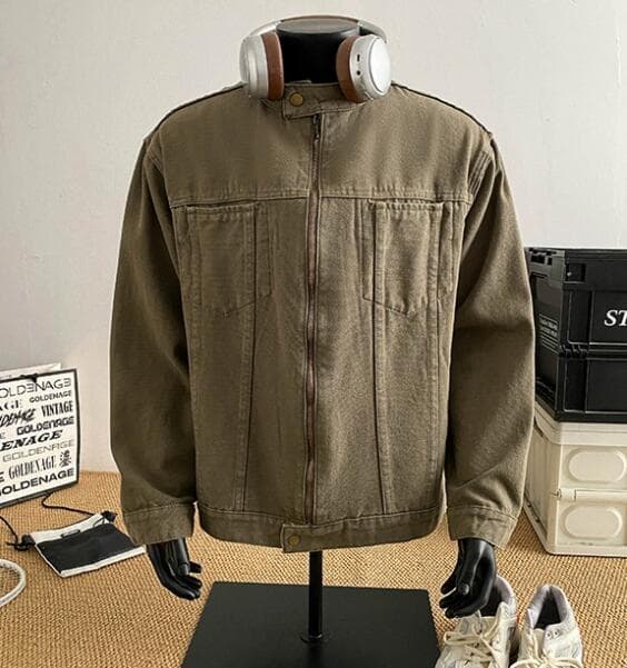 40 代 ファッション メンズ メンズ スタンドカラー カーキ ジャケット 秋冬アウター