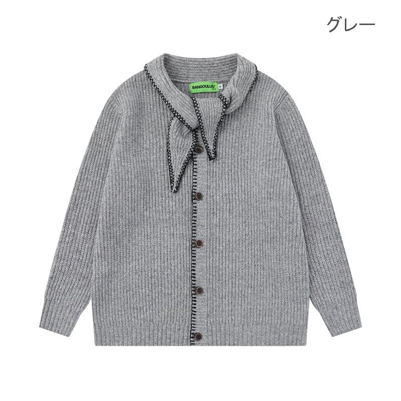 40 代 ファッション メンズ リボン付きニットカーディガン シャツ 秋冬 全2色