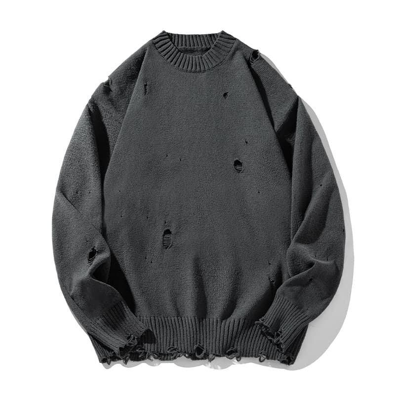 40 代 ファッション メンズ ダメージ加工 ニットシャツ 秋冬 メンズ ゆったり長袖 全3色