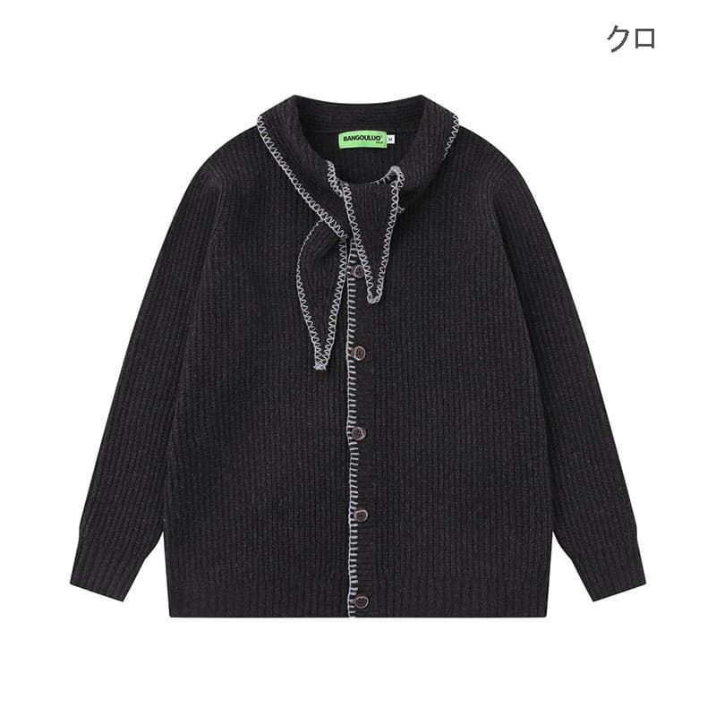 40 代 ファッション メンズ リボン付きニットカーディガン シャツ 秋冬 全2色