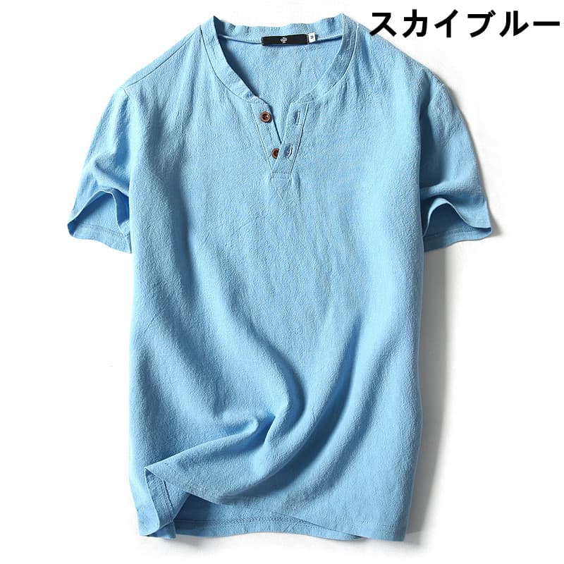 40 代 ファッション メンズ ヘンリーネック 半袖Tシャツ 大きいサイズ 夏 無地 カットソー