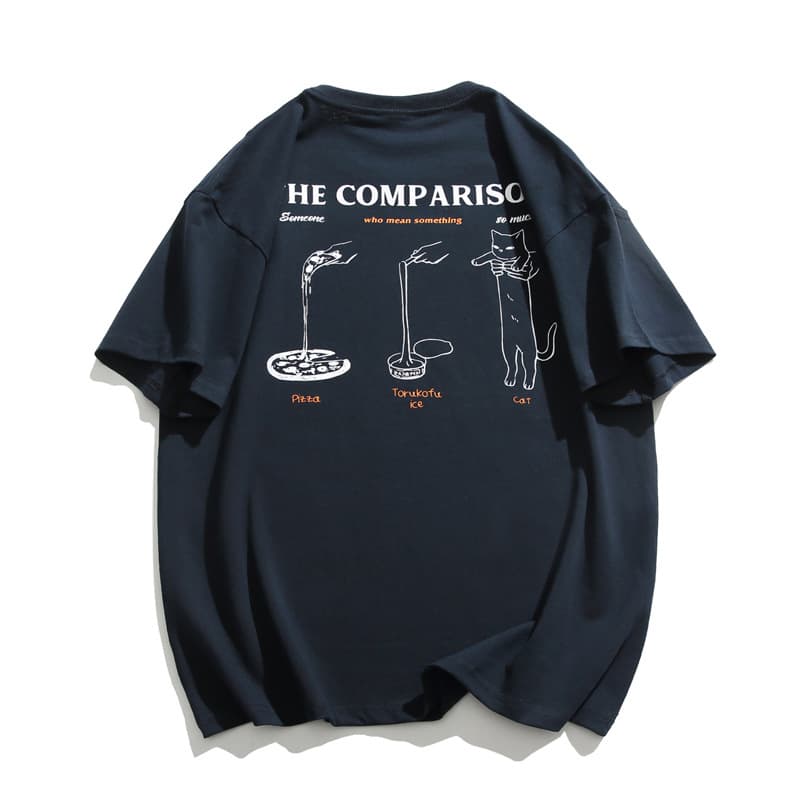40 代 ファッション メンズ ユニセックス 猫イラストプリントTシャツ 全3色 ストリート系