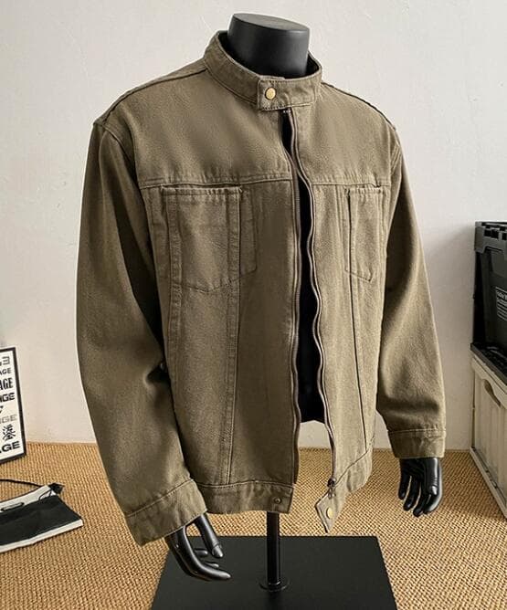 40 代 ファッション メンズ メンズ スタンドカラー カーキ ジャケット 秋冬アウター
