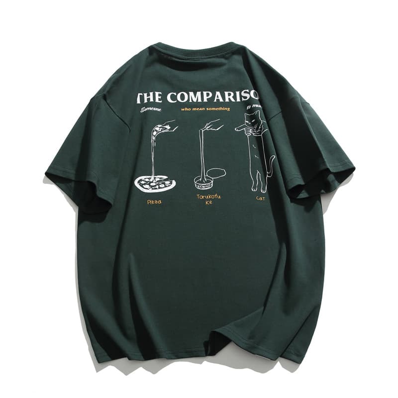 40 代 ファッション メンズ ユニセックス 猫イラストプリントTシャツ 全3色 ストリート系
