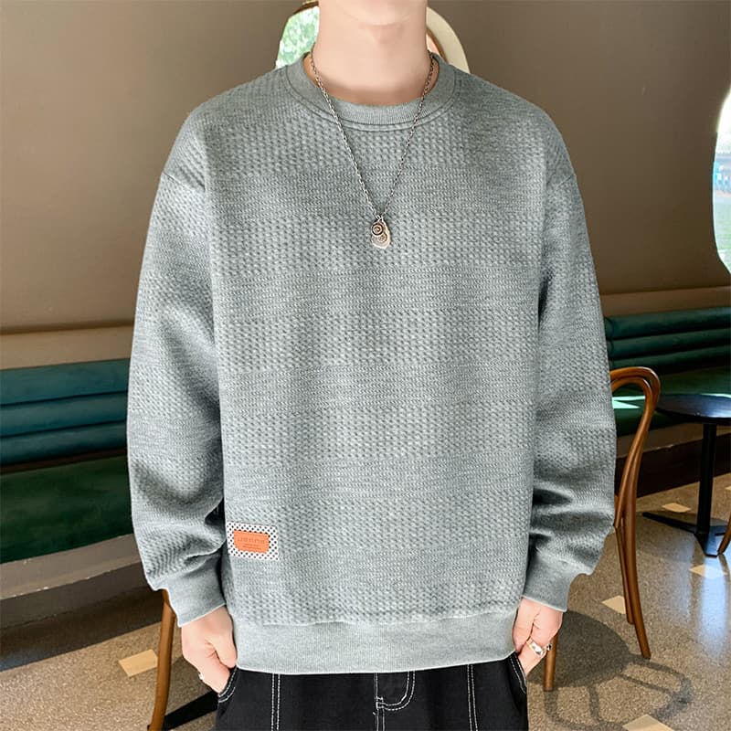 40 代 ファッション メンズ 洗練クルーネック ニットシャツ