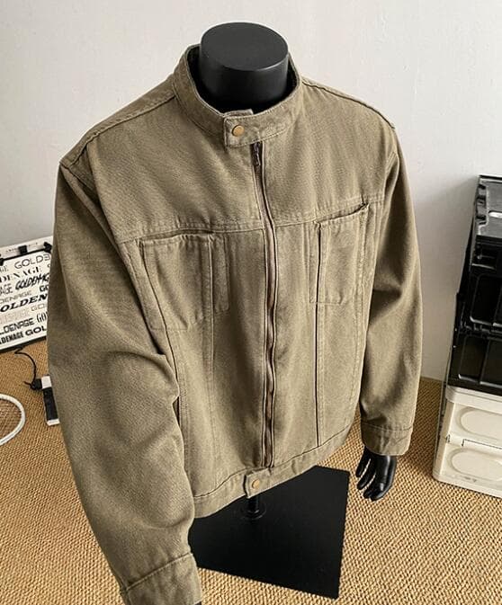 40 代 ファッション メンズ メンズ スタンドカラー カーキ ジャケット 秋冬アウター