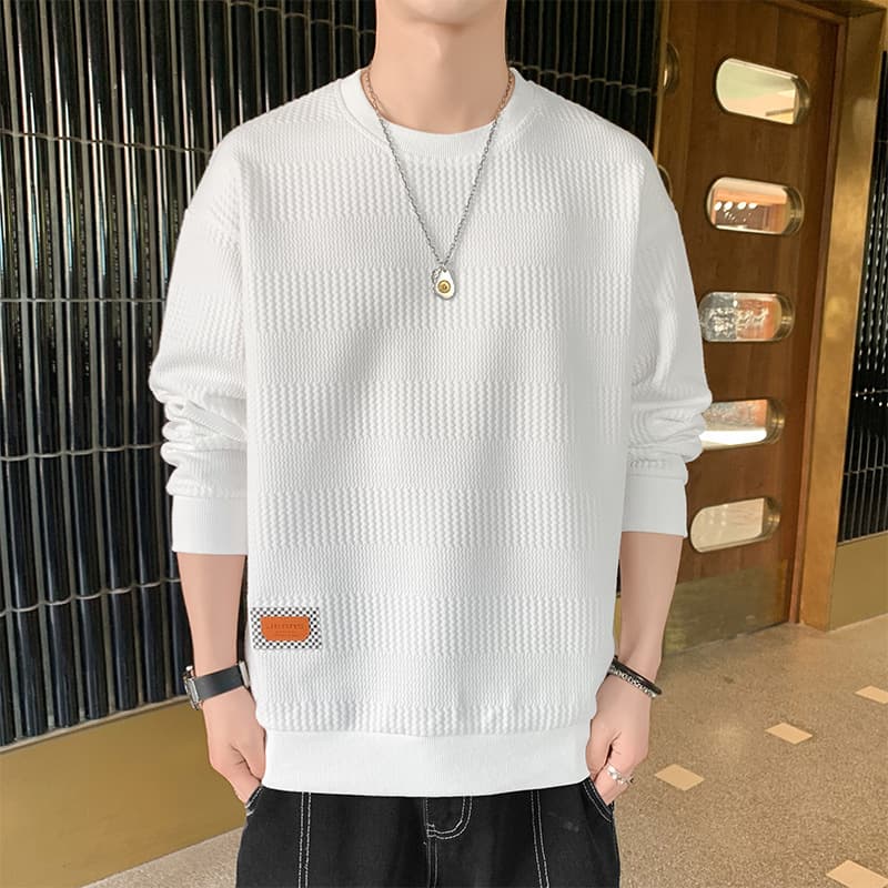40 代 ファッション メンズ 洗練クルーネック ニットシャツ