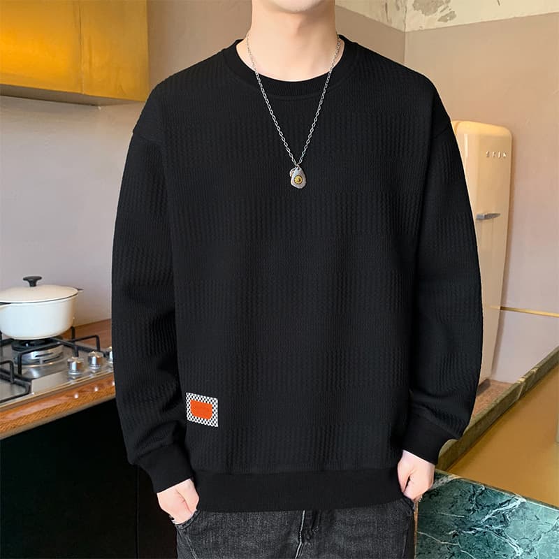 40 代 ファッション メンズ 洗練クルーネック ニットシャツ