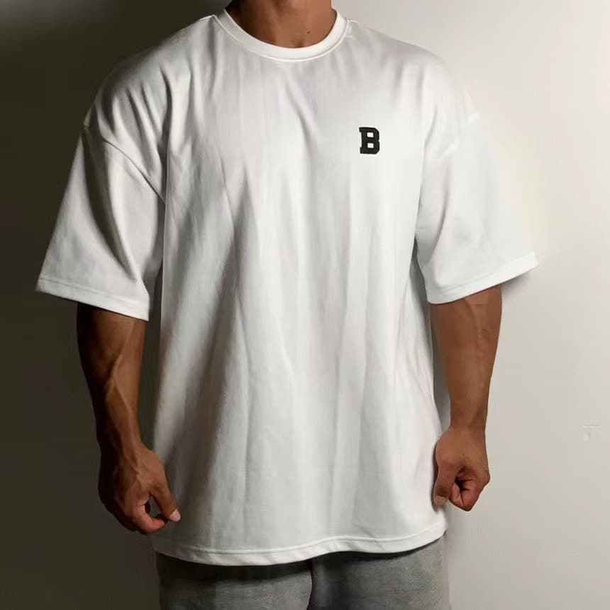 40 代 ファッション メンズ ゆったり着こなす B字ロゴ 半袖Tシャツ 全4色