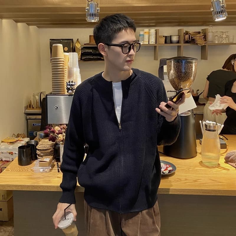 40 代 メンズ ファッション メンズ ニット ジャケット 無地 韓国風 大人 カジュアル