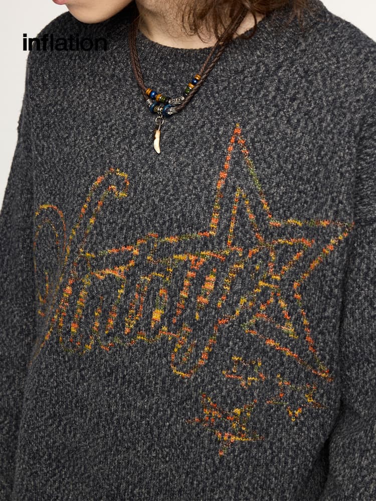 40 代 ファッション メンズ 星柄刺繍 ニットシャツ 秋冬 長袖 メンズ 全2色
