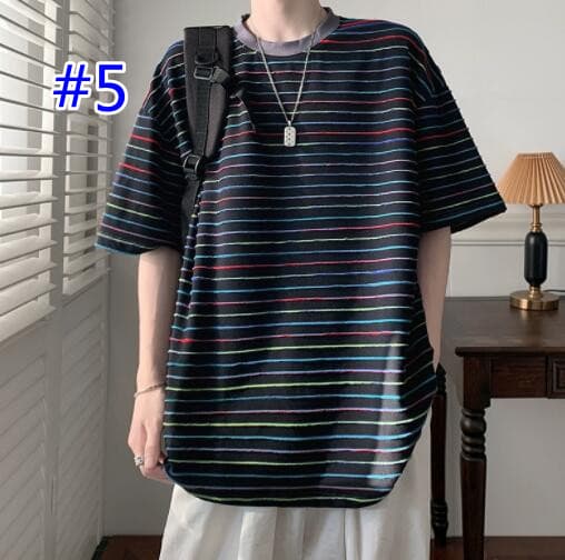 40 代 ファッション メンズ メンズ マルチボーダー 半袖Tシャツ カジュアル