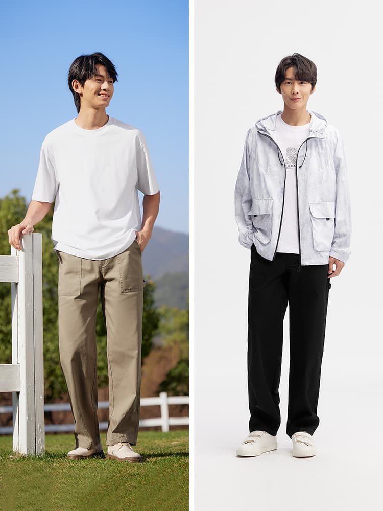 40 代 ファッション メンズ ゆとりシルエット ワークパンツ
