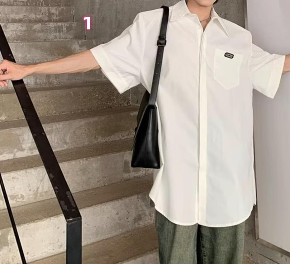 40 代 ファッション メンズ 2025春夏 メンズ 半袖ワイドシャツ 上質綿