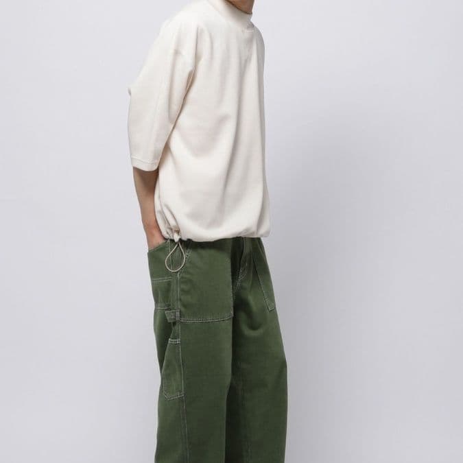40 代 ファッション メンズ クロスステッチ モックネックカットソー