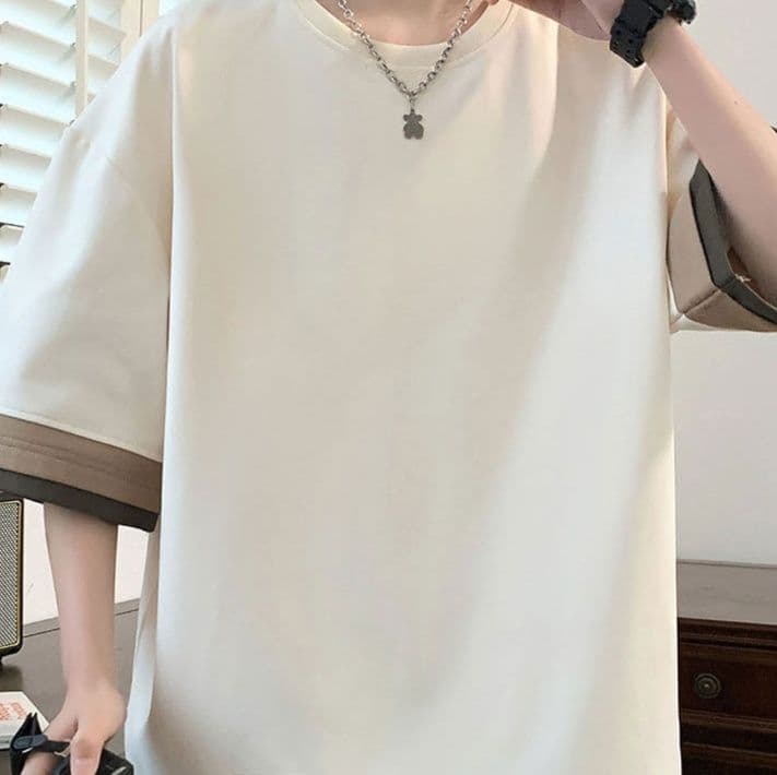 40 代 ファッション メンズ レイヤード風 五分袖重ね着風Tシャツ
