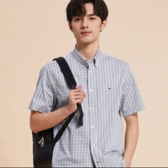 40 代 ファッション メンズ クラシック格子柄半袖ボタンダウンシャツ