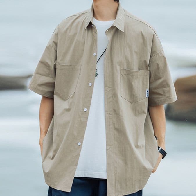 40 代 ファッション メンズ ゆったりシルエット半袖シャツ