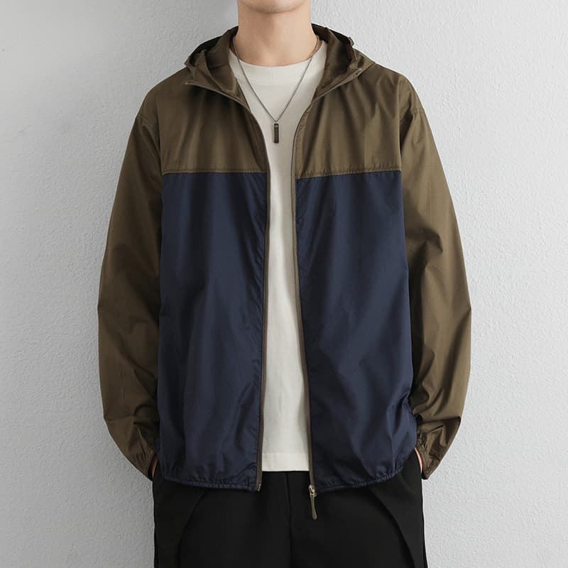 40 代 ファッション メンズ バイカラーフードジャケット