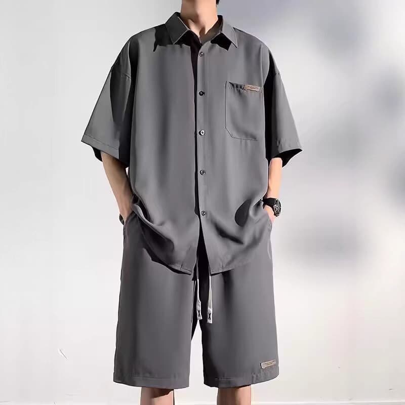40 代 ファッション メンズ 上質ゆったり半袖シャツ