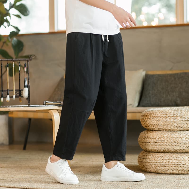 40 代 ファッション メンズ リラクシング麻混ワイドパンツ