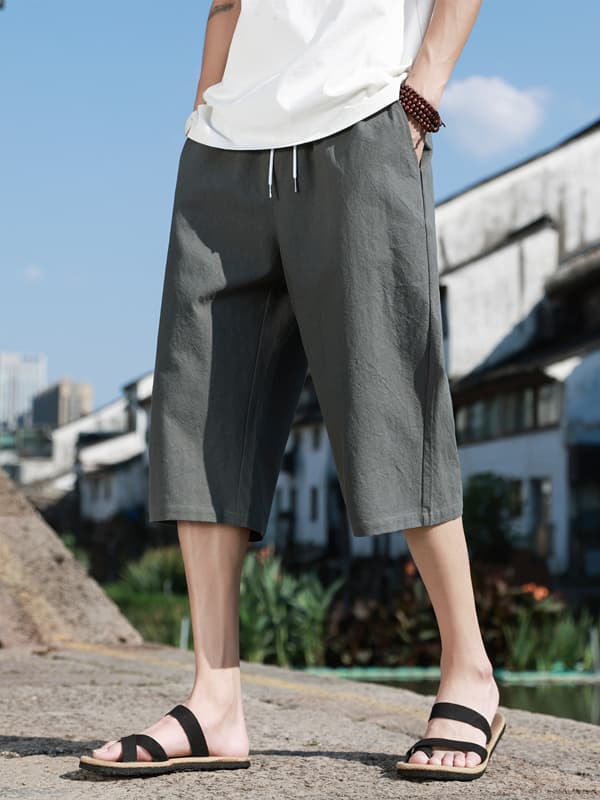 40 代 ファッション メンズ 涼やか麻混ワイドガウチョパンツ