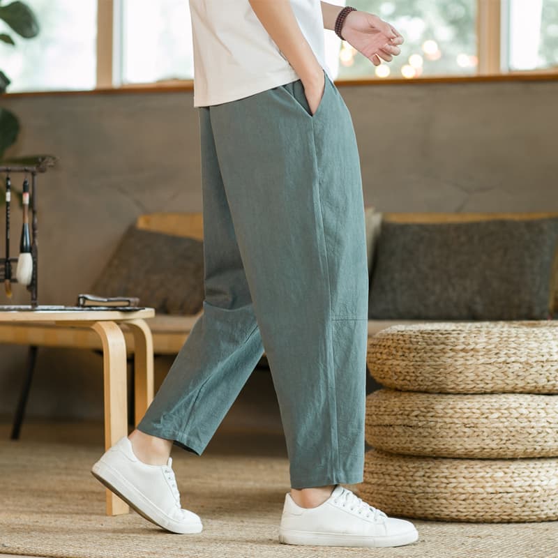 40 代 ファッション メンズ リラクシング麻混ワイドパンツ