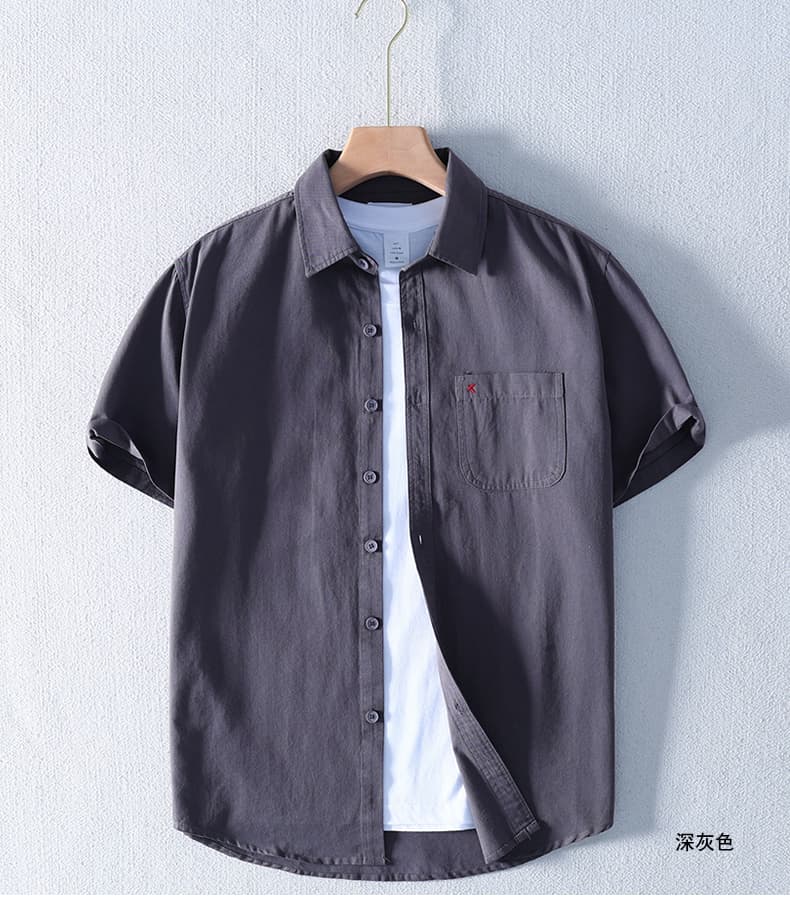 40 代 ファッション メンズ 洗い加工ダブルポケット半袖シャツ