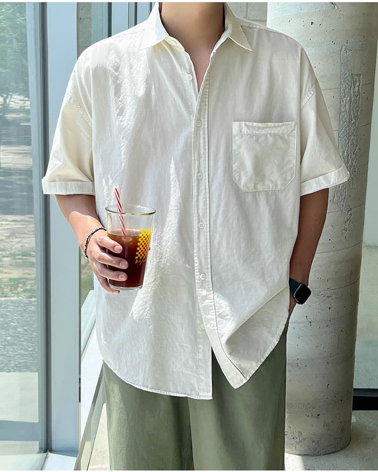 40 代 ファッション メンズ メンズ 無地 半袖シャツ 上質素材 全3色 春夏