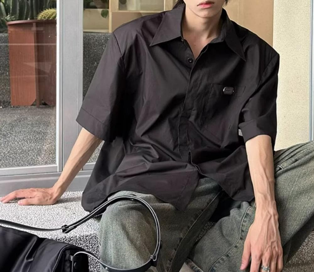 40 代 ファッション メンズ 2025春夏 メンズ 半袖ワイドシャツ 上質綿