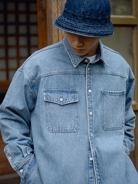 40 代 ファッション メンズ デニム 長袖シャツ ゆったり着こなし 上質ワークシャツ