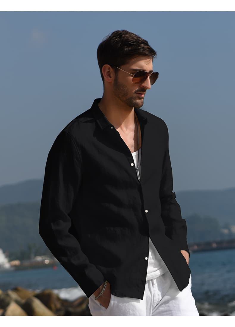 40 代 ファッション メンズ リネン混リゾートシャツ
