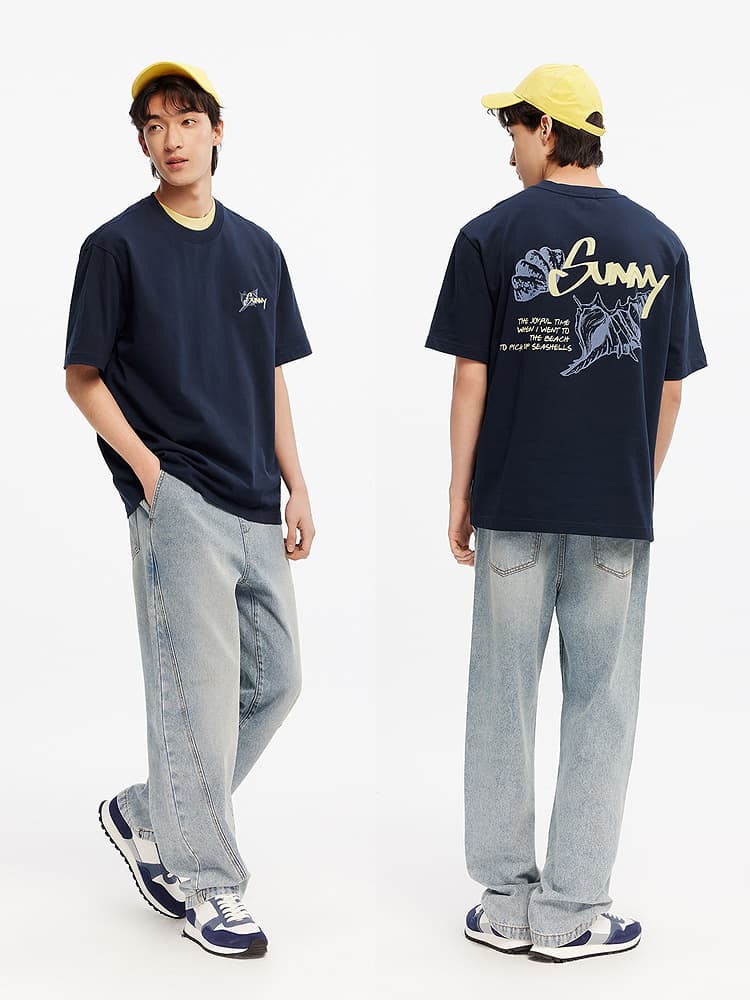 40 代 ファッション メンズ 波の記憶 海辺イラスト半袖Tシャツ