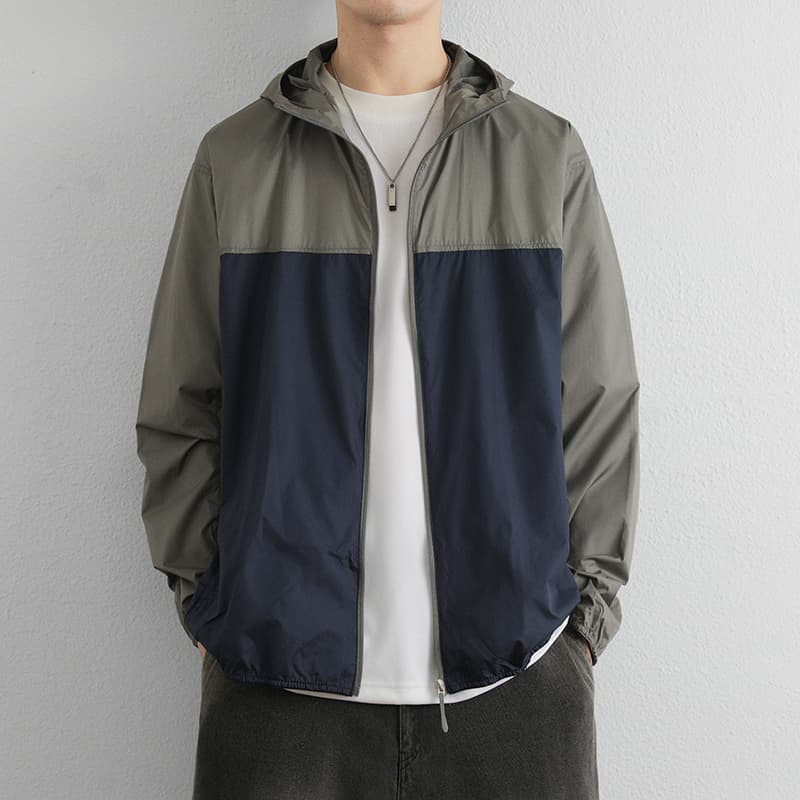 40 代 ファッション メンズ バイカラーフードジャケット
