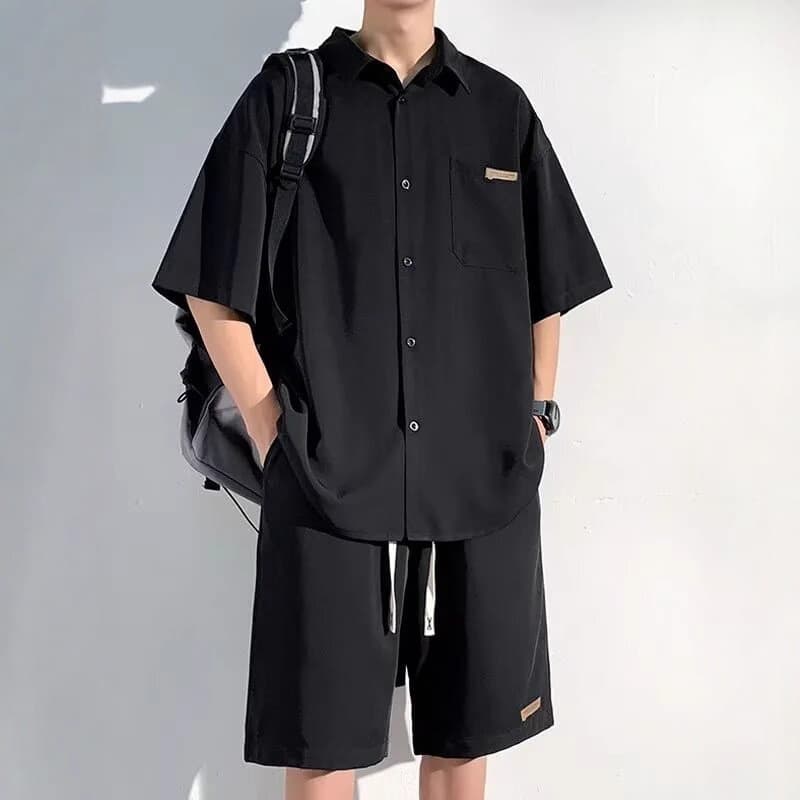 40 代 ファッション メンズ 上質ゆったり半袖シャツ