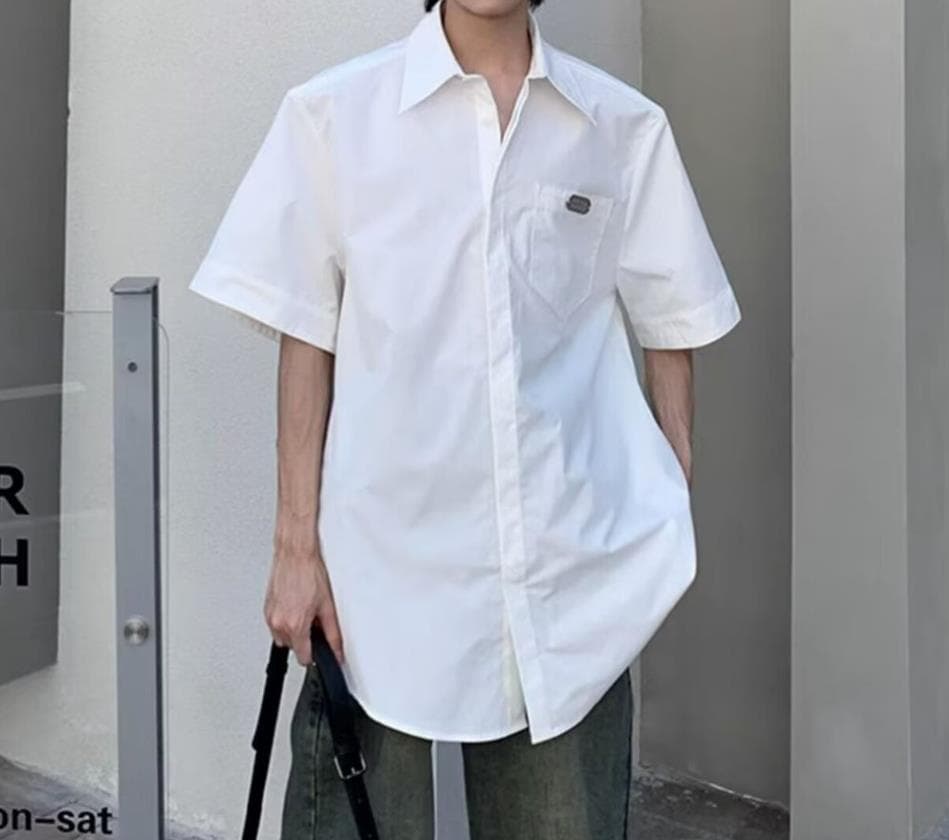 40 代 ファッション メンズ 2025春夏 メンズ 半袖ワイドシャツ 上質綿