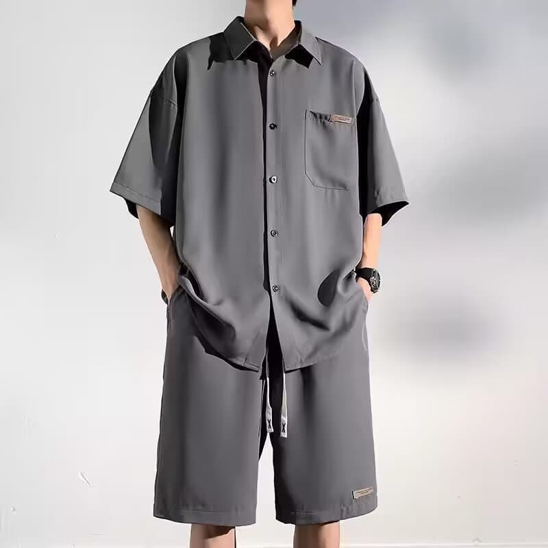 40 代 ファッション メンズ 上質ゆったり半袖シャツ