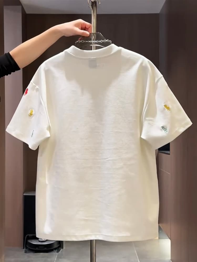 40 代 ファッション メンズ 彩り騎士刺繍 上質コットンTシャツ