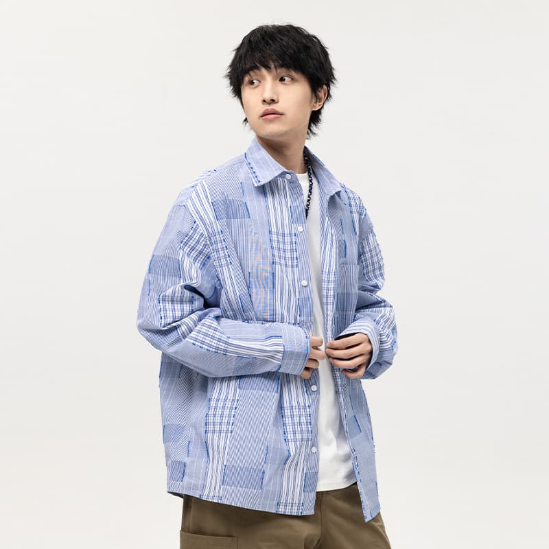 40 代 ファッション メンズ オーバーサイズ チェック柄 長袖シャツ メンズ 春秋 ストリート